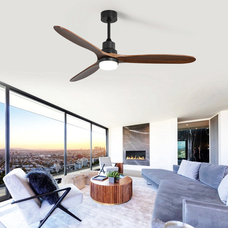 Ventilateur de plafond 60 pouces avec lumières, 3 pales en bois massif, télécommande de moteur réversible silencieuse