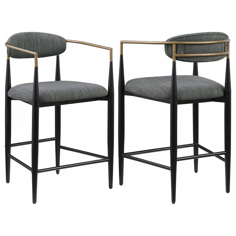 Chaise de comptoir rembourrée en tissu Renfroe (ensemble de 2), Gris, Tabouret de comptoir (siège d'une hauteur de 25 p