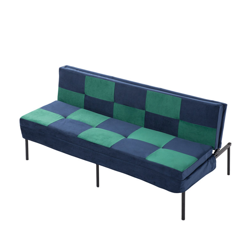 63.58'' Tufted Convertible Sleeper Futon Sofa, Navy & Green