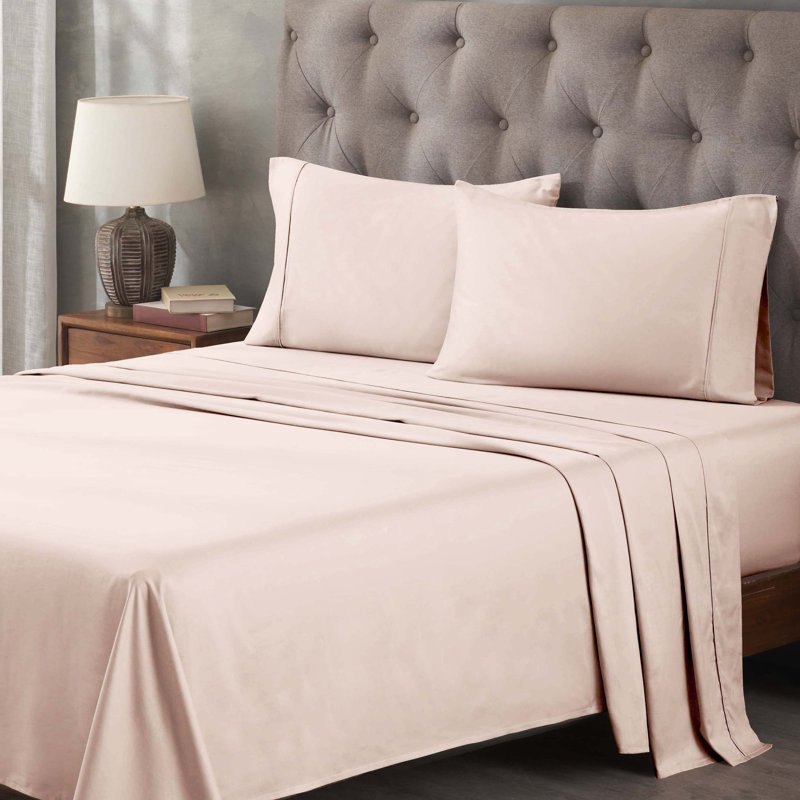 Ensemble de draps unis à poche profonde en coton égyptien à contexture de 400 fils, Rose