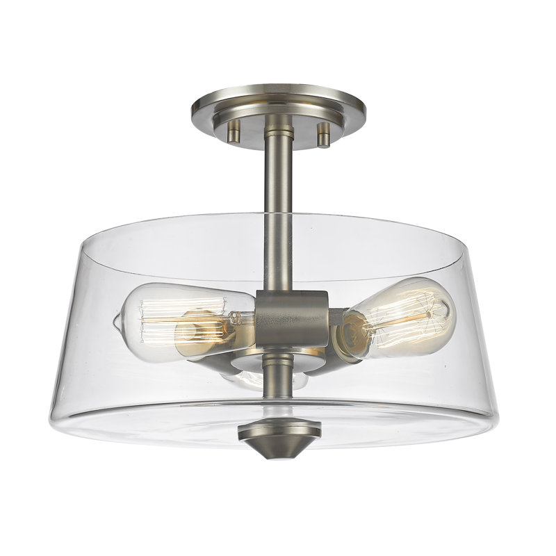 Plafonnier semi-encastré cylindrique simple à 3 lumières 13,75 po Jantz, Nickel brossé