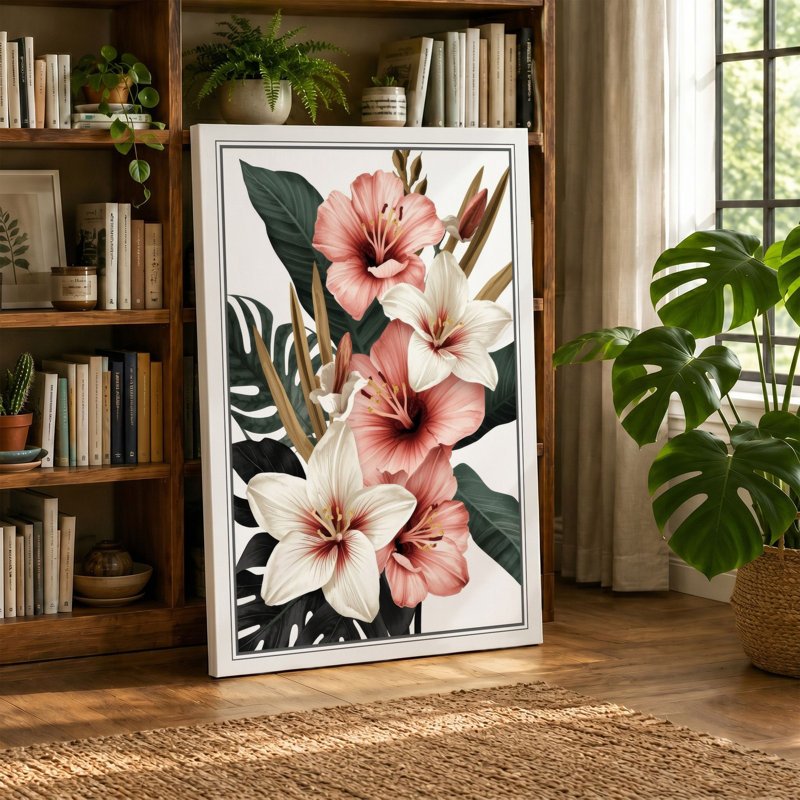 Tropical Bloom Study Botanical - Wrapped Canvas, 36x24 - 91.4 x 61.0 cm, Cream Border