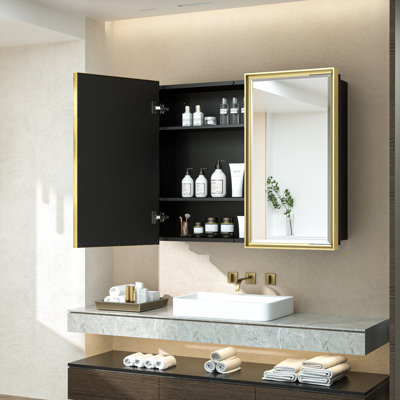 Lunara Recessed & Surface Framed 2 Door Medicine Cabinet with Mirror and Shelves
