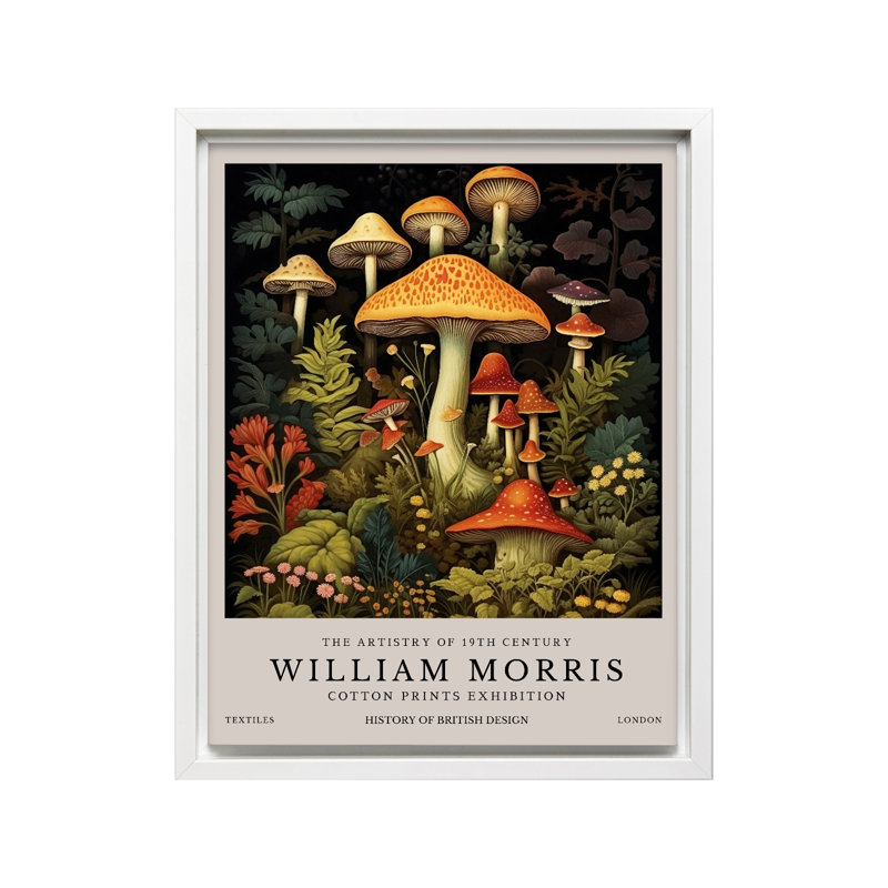 William Morris - Champignons No1, Canvas, 24"H x 32"W, White Framed
