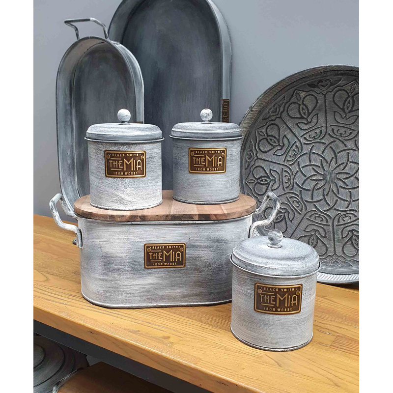Metal Jar - Set of 3, 17cm H x 13cm W x 13cm D
