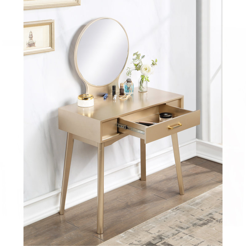 Ensemble coiffeuse et tabouret Maly, Doré