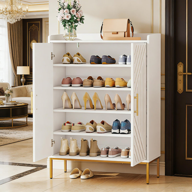 Grande armoire à chaussures avec portes, armoire de rangement pour chaussures à 5 niveaux avec tablettes réglables, range-chaussures 20 paires pour le couloir et le salon