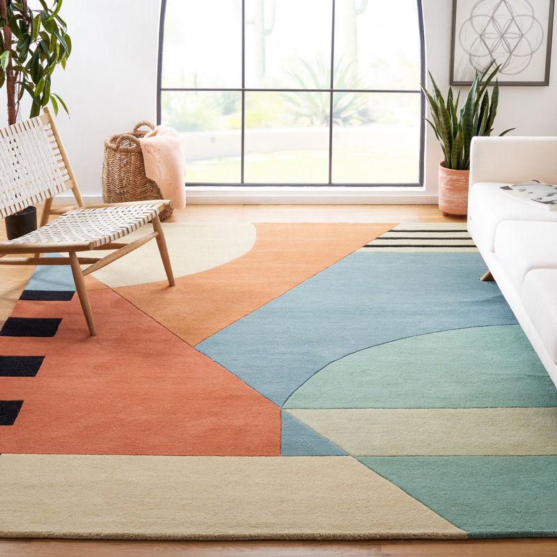 AllModern Handmade Wool Green/Orange/Blue/Beige Rug & Reviews | Wayfair