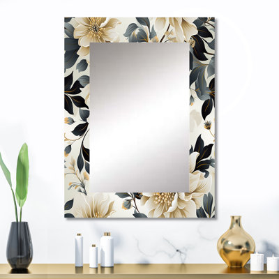 Kealia Timeless Beige Peony  Sophistication - Floral Mirror, Cottage Decorative Wall Mirror, Printed Metal Art