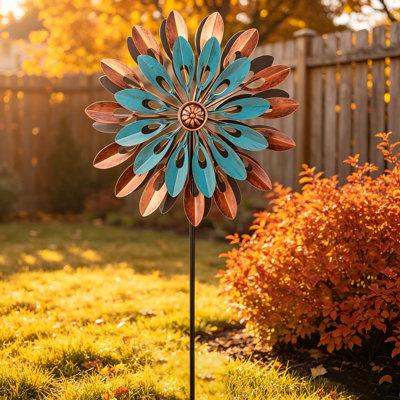 Moulin à vent rétro en métal à double couche, sculpture de feuille rotative à 360 °, moulin à vent de jardin extérieur résistant aux intempéries pour chemin de patio