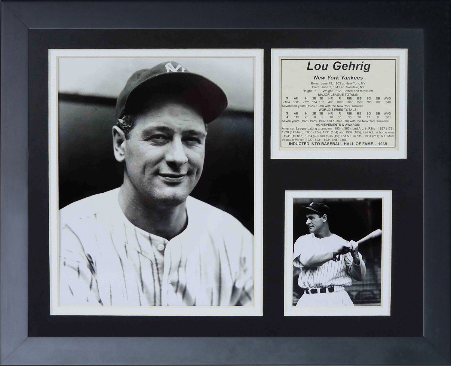 Babe Ruth & Lou Gehrig Autographed New York Yankees Framed Cut Signatures