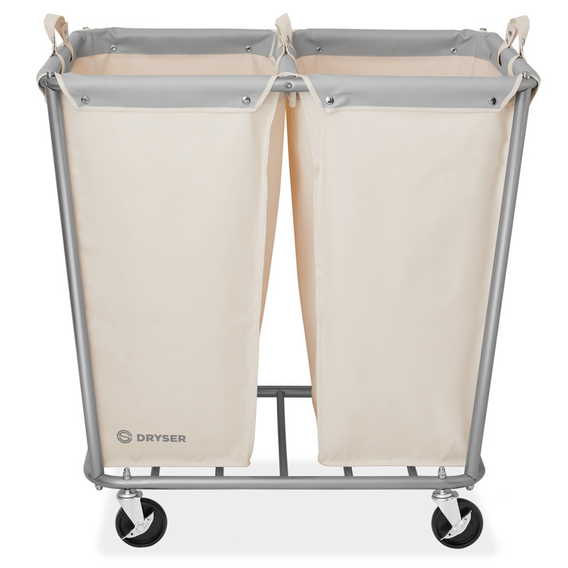 Dryser 2-Section Heavy-Duty Rolling Laundry Hamper with Steel Frame and Canvas Bins