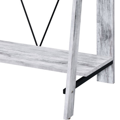 Desk In Antique White & Black Colour - Rectangular Design With Function Metal Base And Ports For Modern Living Functionality Convenience