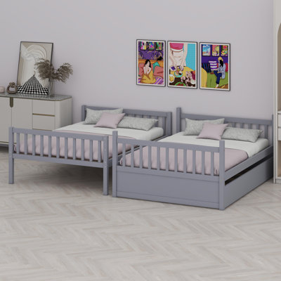 Convertible Bunk Bed With Hidden Trundle And Full-Length Guardrails