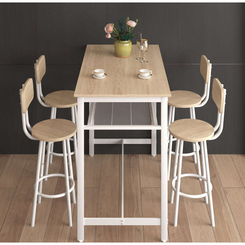 5-Piece Kitchen Counter Height Table Set Bar Table with 4 Chairs Sturdy Wood Frame Space-Saving Design for Dining, Kitchen & Breakfast Nook Easy Assembly