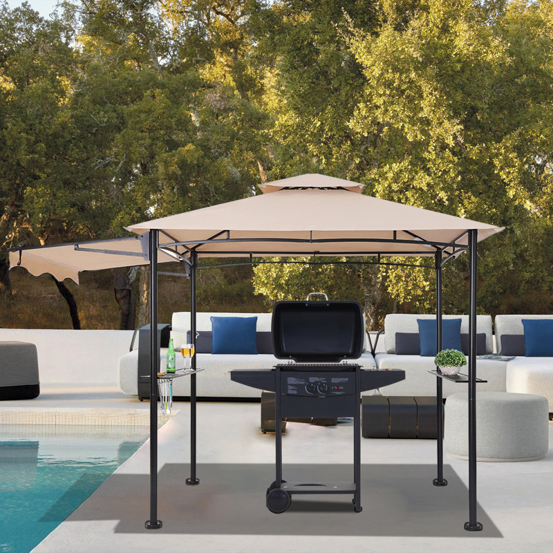11Ft. W x 5 Ft. D Soft Top Grill Gazebo with a Side Collapsible Awning, Cream
