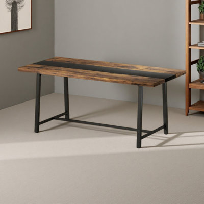 Long Dining Table,Kitchen Table With Large Tabletop And Steel Legs