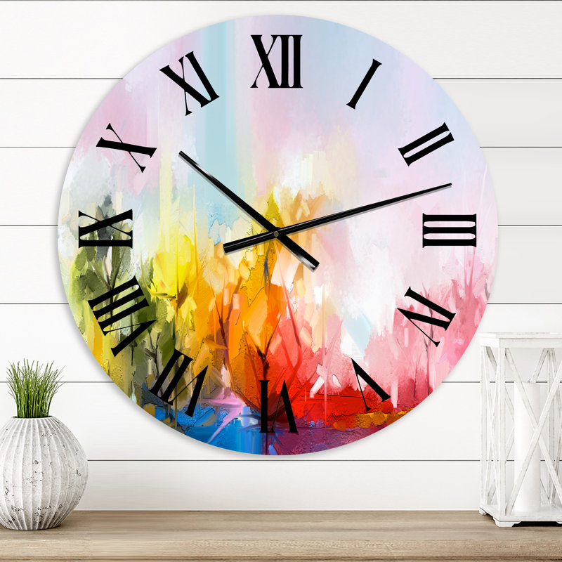 Arbre abstrait dans un pré coloré - horloge murale moderne, Petit