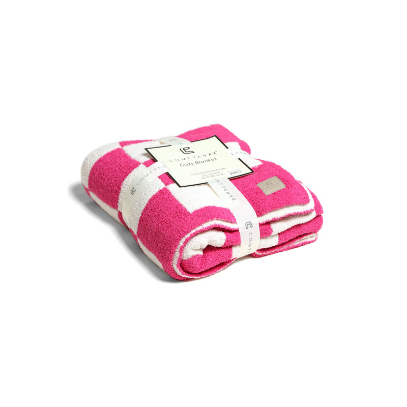 Checkered Pattern Luxury Soft Throw Blanket, Fuchsia