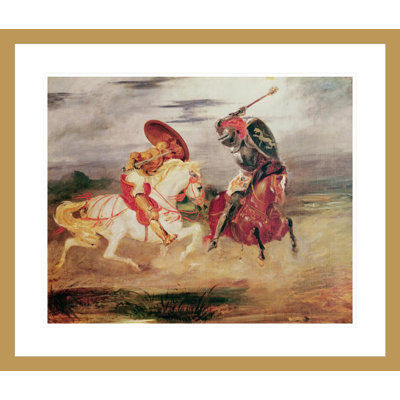 Two Knights Fighting in a Landscape by Eugène Delacroix -Framed Giclee Print