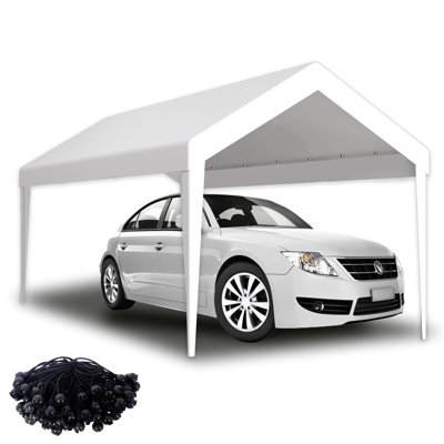12x20ft Carport Canopy Replacement Tarp - Waterproof 76 Elastic Buckles White Garage Shelter Protected Cover