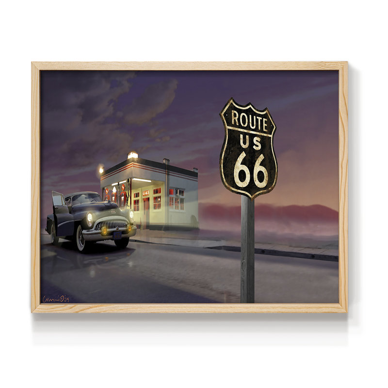 Route 66 - Reproduction encadrée - Restickable, Naturel, H 22 po x l 28 po