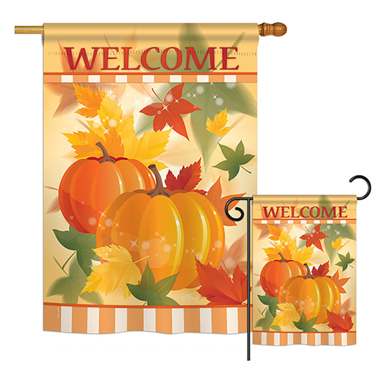 Ensemble de 2 drapeaux en polyester 2 côtés welcome à la récolte et automne