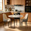 Round Dining Table And 4 Chairs Set, 5pcs Dining Room Sets For Restaurant Kitchen Office, 2-4 Seaters Marble Table And Light Khaki Microfiber Silicone Leather Kitchen Chairs Set Of 4-652617672-652617685