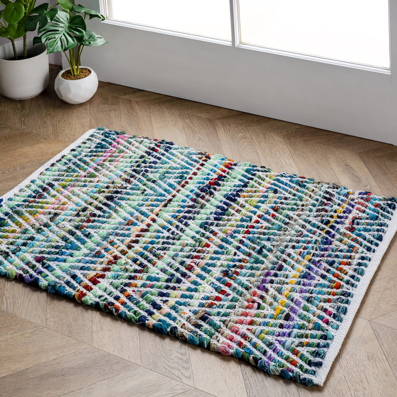 Tapis vert à motif de chevrons touffeté à la main, Rectangle 3 pi x 5 pi