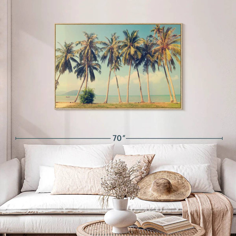 Palmiers rétro, Cadre flottant en bois naturel, 43 po x 29 po
