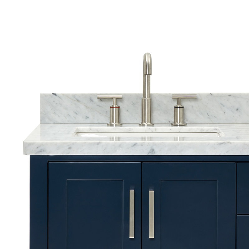 Magnolia Bath Vanity Oval Basin, Rectangle , Carrara White Marble, Midnight Blue