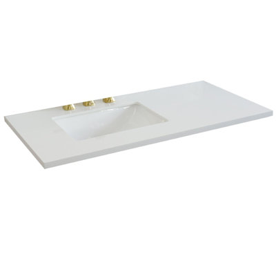 43 in. White Quartz Top with Single White Ceramic Rectangular Left Sink -  Bellaterra Home, 430002-43L-QWR