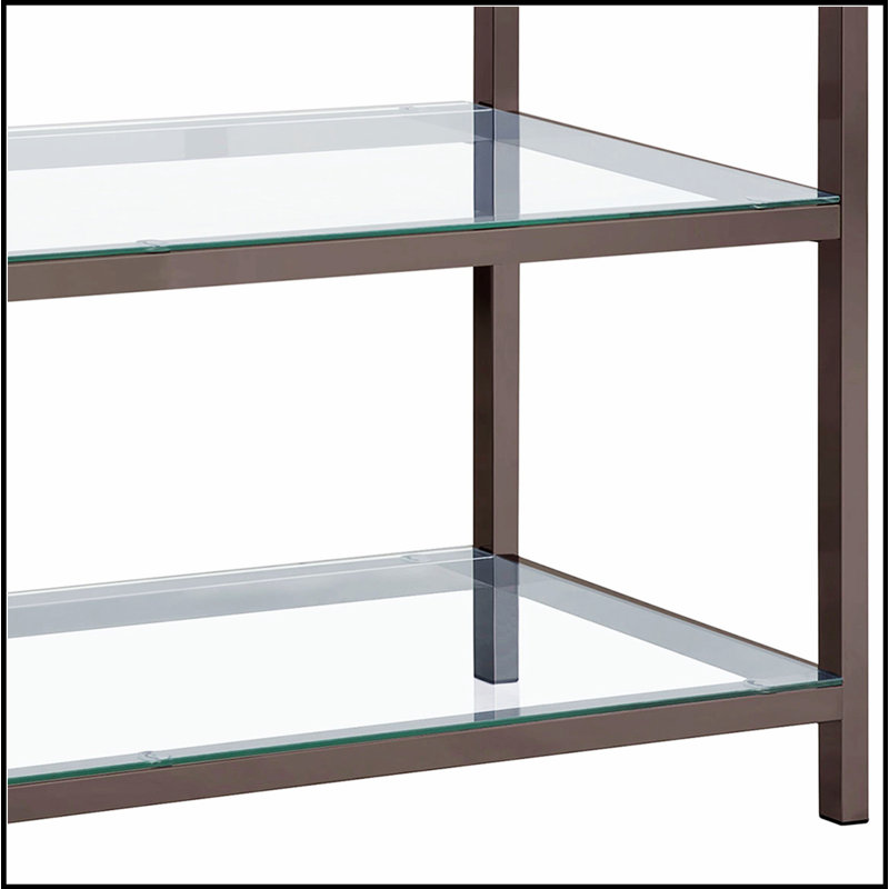 Élégante console à 2 tablettes en verre nickel noir, parfaite pour les vestibules et les couloirs modernes