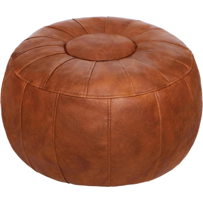 Colombe Upholstered Pouf, Brown Leather Match/Leather