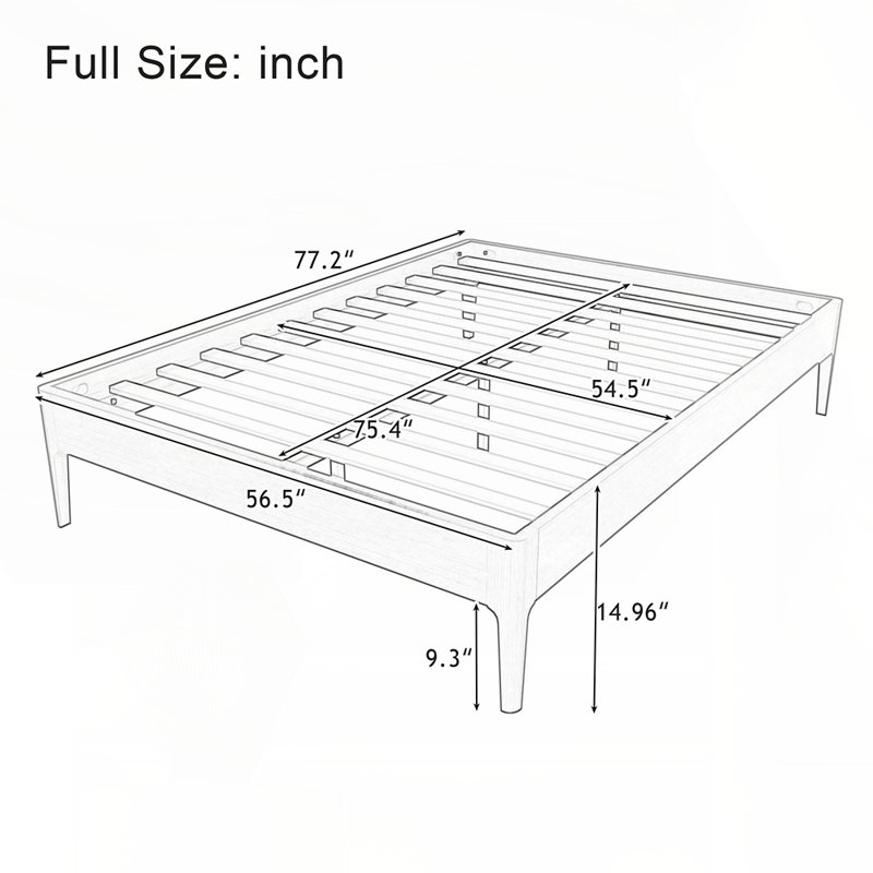 15 Inch High Solid Dry Bamboo Wood Platform Bed Frame, with Wood Slat Metal Support, Modern Minimalist Style, No Box Spring Needed, Easy Assembly