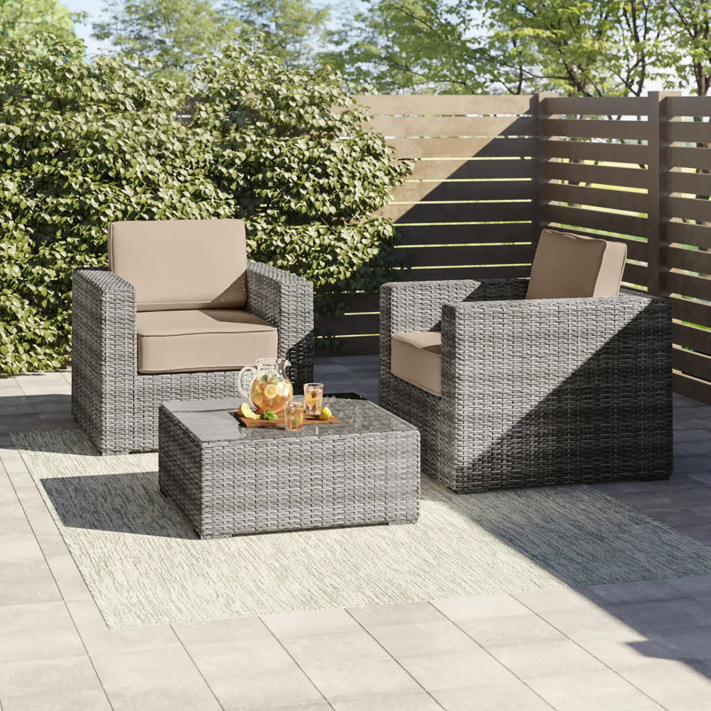 Commodore Wicker Fully Assembled 2 - Person Seating Group with Cushions, Beige, Mixed Gray
