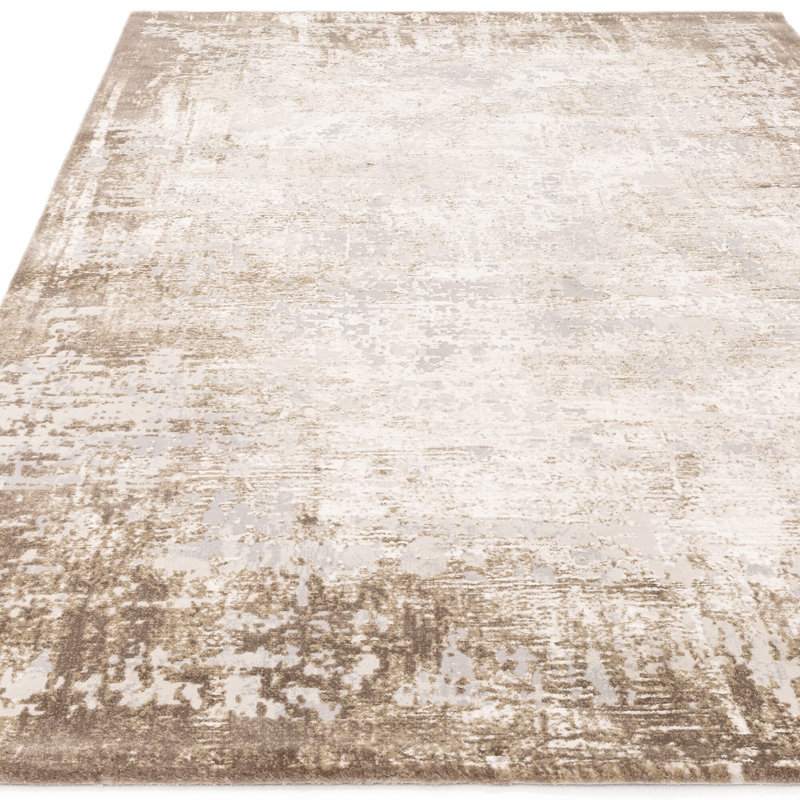 Abrienne Soft Shiny Border Beige Rug, Rectangle 80 x 150cm