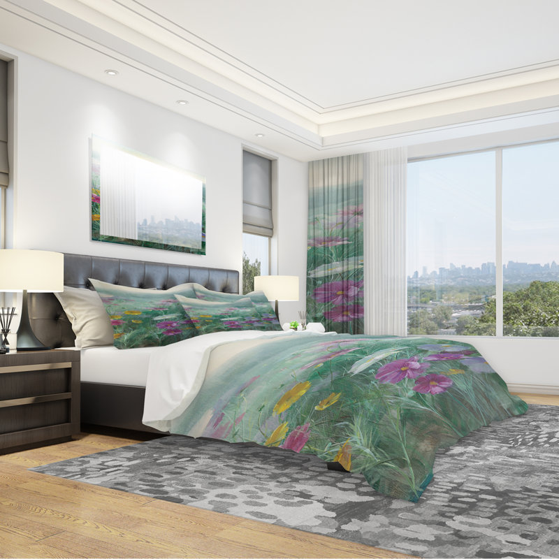 Cosmos at Dawn III - Ensemble de housse de couette Farmhouse - Microfibre de polyester