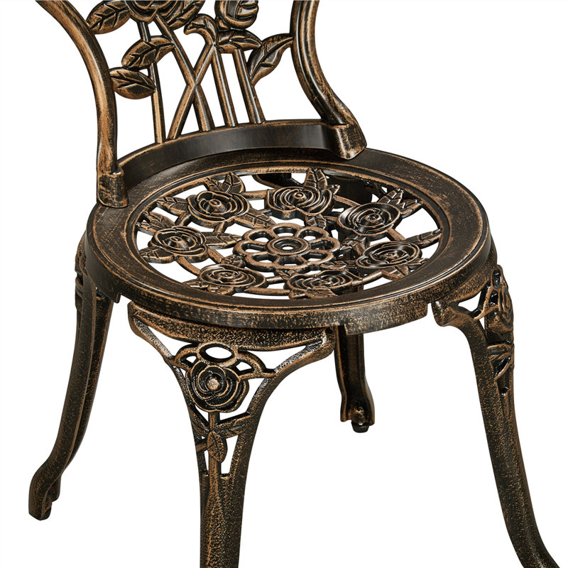 2 - Person Metal Patio Dining Set with Round Table, Brown