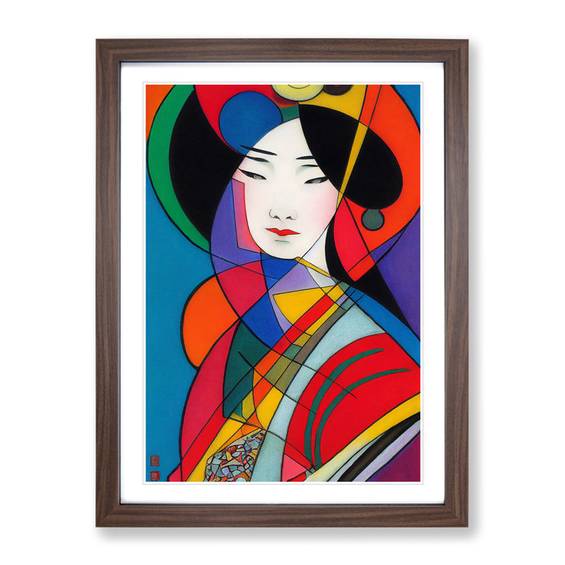 Geisha A Abstract No.1 - Single Picture Frame Print, 64cm H x 46cm W x 2cm D, Walnut