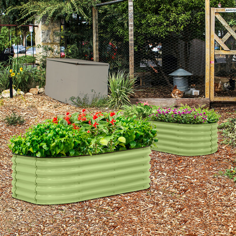 9 in 1 Modular 17’’ Tall Metal Outdoor Raised Garden Bed, Olive Green