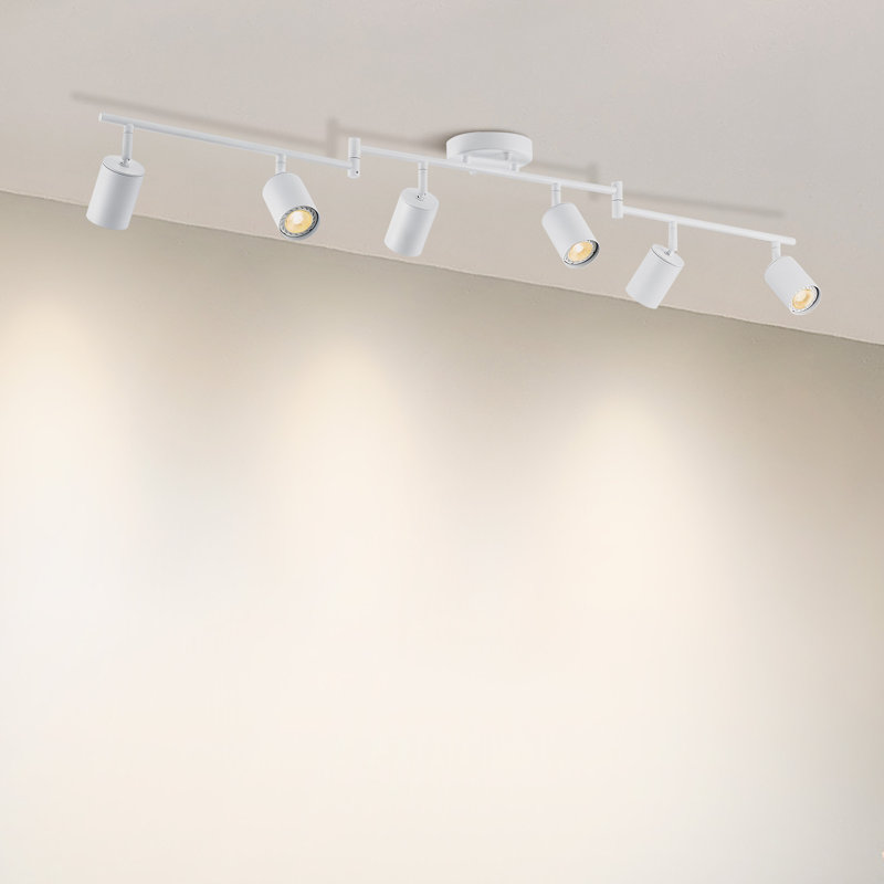 Luminaire sur rail 6 lumières avec têtes réglables et 6 ampoules incluses, Blanc, Blanc