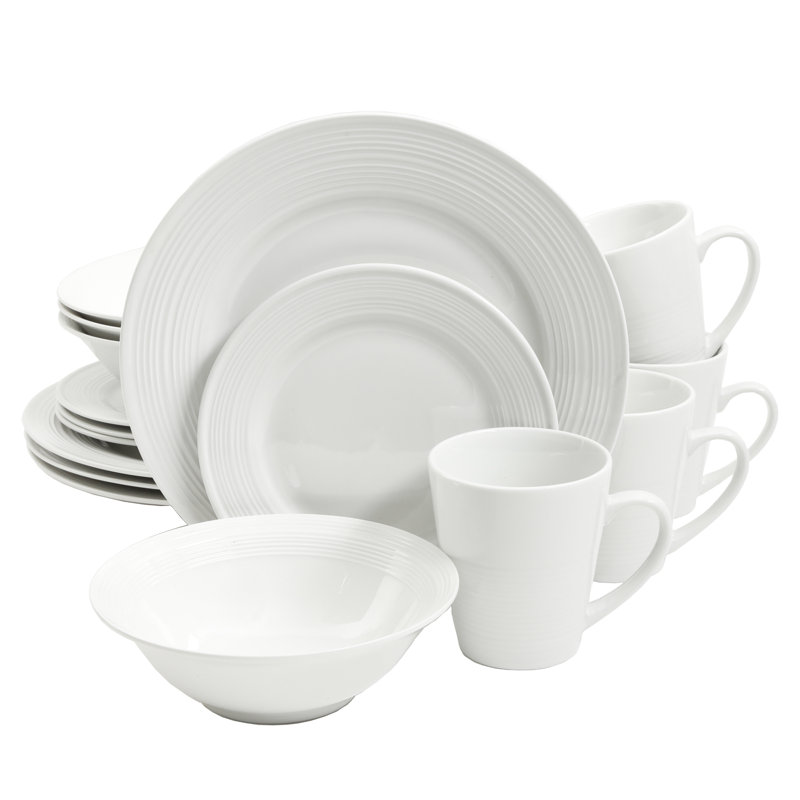 Service de table 16 pièces Gibson Home Embossed Buffet, blanc, céramique fine