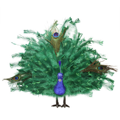 Décoration de Noël bleu et vert avec des plumes de la queue