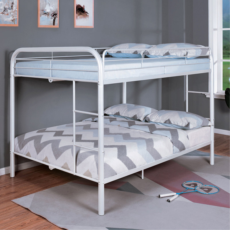 Lit superposé double en métal de style contemporain avec échelle en angle, Blanc