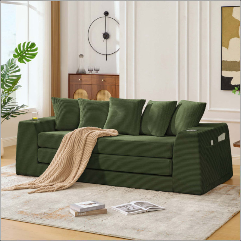 Convertible Sleeper Sofa, Foldable Floor Couch No Assembly, Green