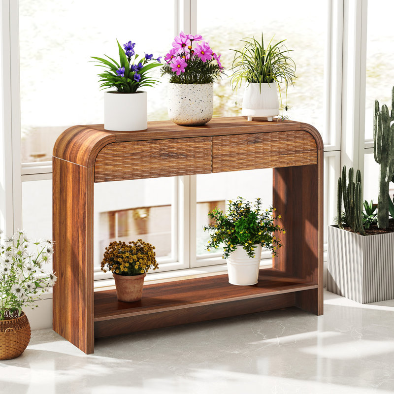 43.3'' Arched Console Table With 2 Drawers, Walnut