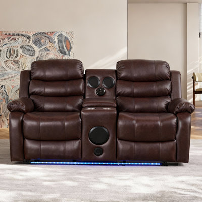 68.89" Faux Leather Loveseat with Recline and Bluetooth Speakers by Latitude Run