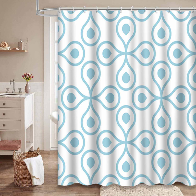 Rideau de douche blanc à motif géométrique bleu marine avec 12 crochets, L 72 po x l 84 po