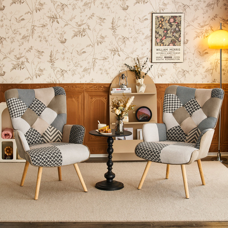 Accent Chair Modern High Back Arm Chair, Colorful Patchwork Reading Chairs (Set of 2)